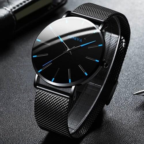 Minimalist Mens Fashion Ultra Thin Watches Simple Men Business Stainless Steel Mesh Belt Quartz Watch Relogio Masculino 2021
