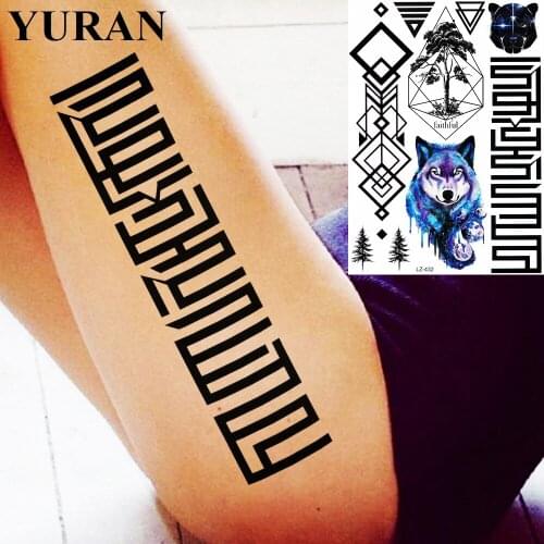 YURAN Black Large Watercolor Planet Wolf Temporary Tattoos For Men Stickers Women Arm Tattoos Geometric Tree Custom Tatoo Paper