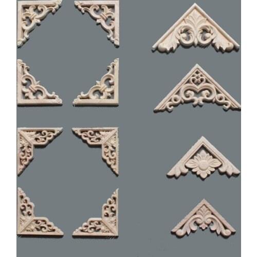 10PCS Floral Wood Carved Decal Corner Applique Decorate Frame Wall Doors Furniture Wooden Figurines Cabinet Decorative Crafts