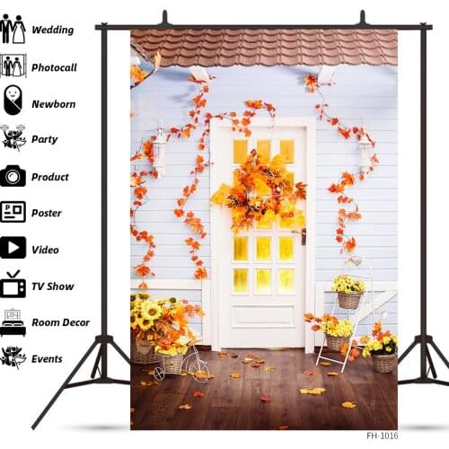 White Wall Red Leaves Vintage Wooden Floor Backdrop For Children Birthday Baby Portrait Photocall Studio Photography Backgrounds