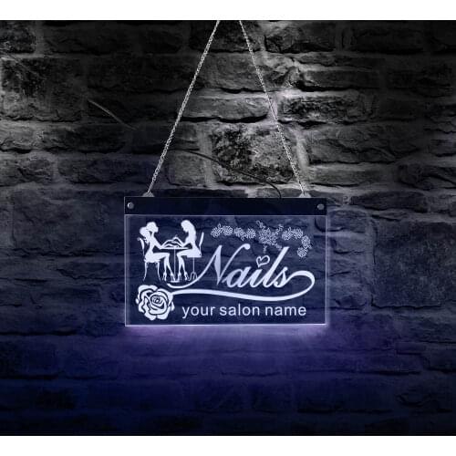 Personalized Beauty Salon Studio Business Hanging Acrylic Board LED Neon Sign Custom Nail Salon Manicure Advertising Lighted Art