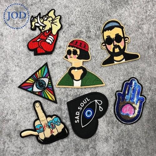 JOD Fashion DIY Biker Embroidery Patch Applique Clothes Decorative Iron on Patches for Clothing Stickers Middle Finger Badges