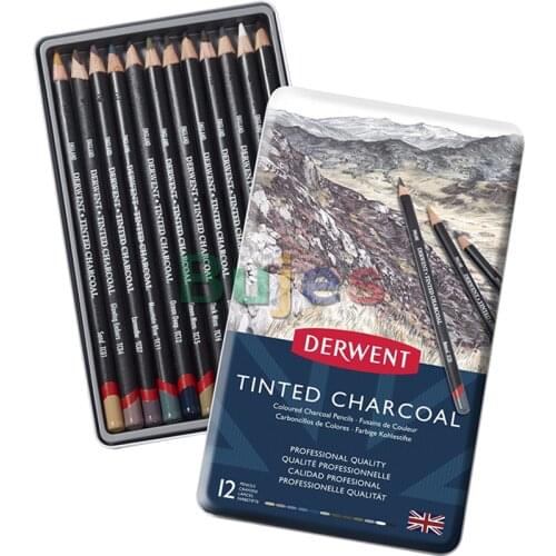 12 color 2301690 Derwent Tinted Charcoal Crayons De Couleur Professtional artist Color charcoal pencil hand drawing for beginner
