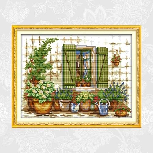 Joy Sunday Outside the window Patterns 14ct Printed Canvas 11ct White Fabric Cross-stitch kits DIY Embroidery Needlework Sets