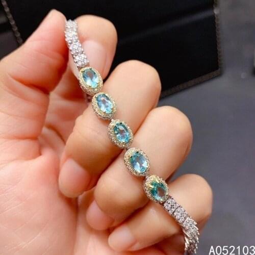 KJJEAXCMY fine jewelry 925 sterling silver inlaid natural Apatite Womens luxury two color gem hand Bracelet support detection