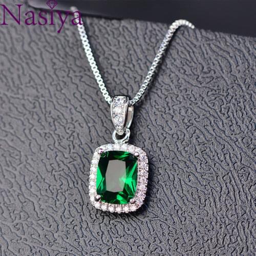 Square AAA Zircon Pendant Necklace Emerald Green Pink Saphhire Blue Purple Charms Pendant Necklace Fine Jeweley