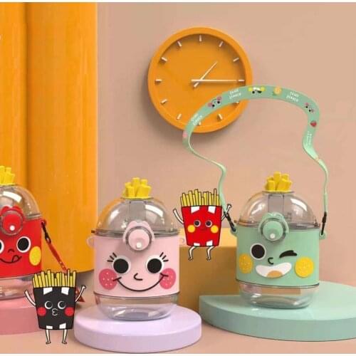 Cute Kids Bottle Lock Design With Bottle Belt Leakproof Portable Sippy Student Baby Plastic Emoticon Pattern Water Cup for Home