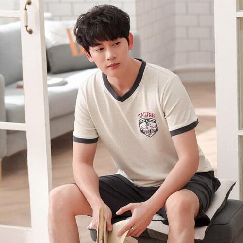 Men summer new Korean cotton pyjamas pajamas comfortable casual short sleeve shorts thin suit men pajama sets mens pajama set