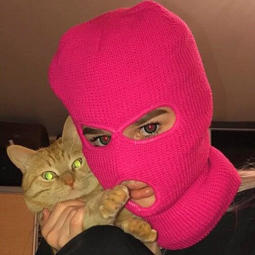 New Winter Men Women Warm Three-Hole Knitted Hat Fashion All-Match Outdoor Sports Cycling Hiking Windproof Mask