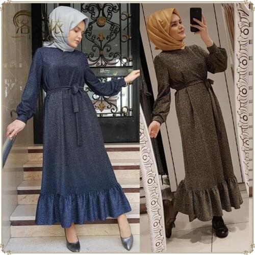 New Hijab Tesettür Elbise Dresses for Ramadan 2020ins Solid Color Elegant Upscale Crystal Elastic Flash Knitted Dress Lr352