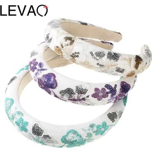 LEVAO 1pc Sequined Fashion Flower Wide Headband Hair Band Headwear Bezel Hair Accessories For Woman Hairbands