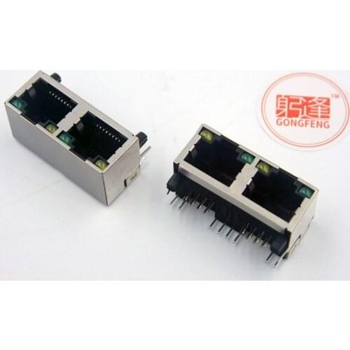 Wholesale New Terminal Connectors RJ45 Socket 1X2 With light Network Interface Mother 56/8P8C With Shielding 100PCS/LOTS