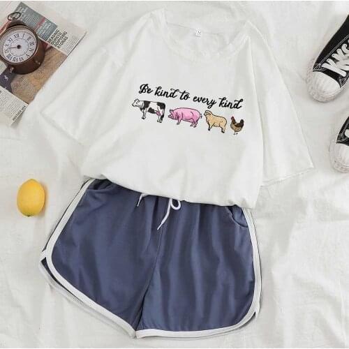 Cartoon Pajamas Homewear Femme Two Piece Set Women Shorts Sleepwear Women Set Chicken Dog Cow Sheep Graphics Sleep Tops Night