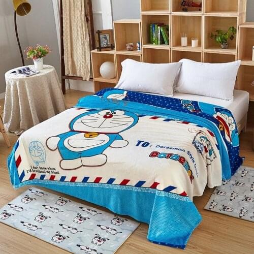 Blue Doraemon Plush Flannel Soft Blanket Throw on Couch/Bed/Plane Air Conditioning Blanket for Kids Children Boys Bedspread