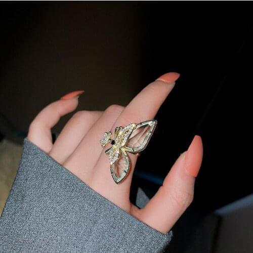 Origin Summer Luxury Bling Bling Crystal Butterfly Ring for Women Fashion Open Adjustable Rhinestones Index Finger Ring Jewelry