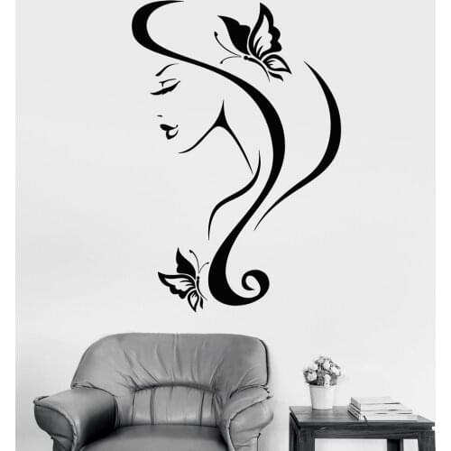 Sexy Girl With Hair Wall Stickers Vinyl Wall Decal And Butterfly Spa Salon Decor New Arrivals Wall Tattoo Design Mural SA266