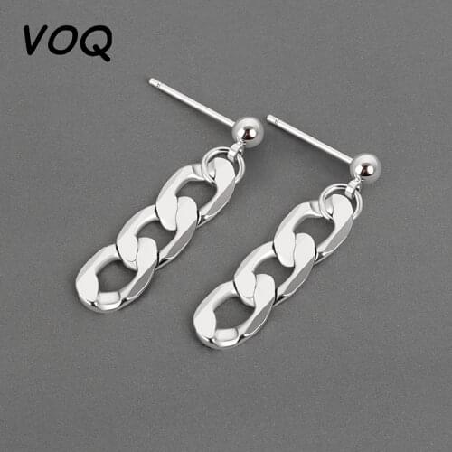 VOQ 925 Sterling Silver Punk Hip Hop Cuban Chain Gothic Stud Earrings Fashion Ladies Jewelry Accessories