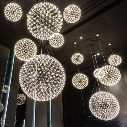 LED Modern Fireworks Pendant Lamps Ball Stars Hanging Pendant Lights Fixture Nordic Hotel Shopping Mall Home Indoor Lighting