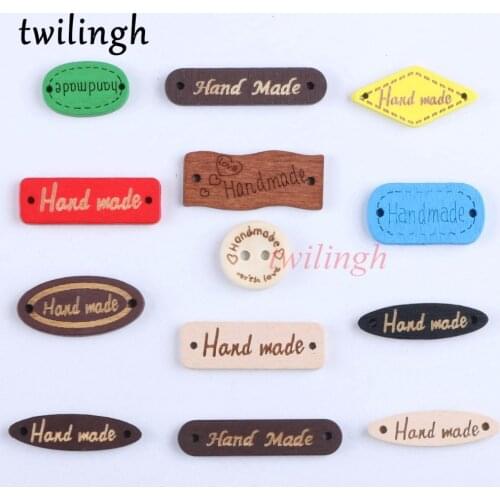 Twilingh 50Pcs Mixed Color Hand Made Letter Sewing Natural Wood Button
