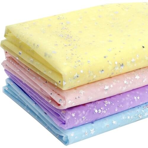 Tulle Fabric By The Yard Gauze Fabric For Sewing Silver Stars Printed Cloth Sheet Dress Making Home Textile Patches 90*150cm 1pc