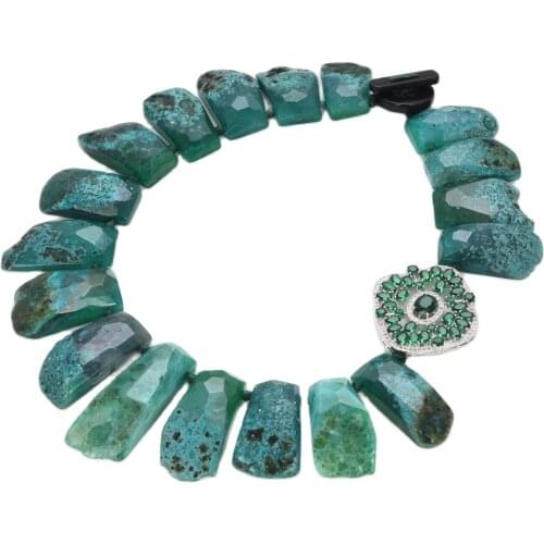 GuaiGuai Jewelry 19" Top-Drilled Green Agate Green CZ Paved Connector Onyx Clasp Necklace Handmade For Women