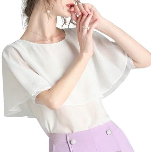 Large Size Women Summer Blouse Butterfly Sleeve Chiffon Shirts High Street Fashion Tops Female Plus Size Blouses M-7XL 8XL