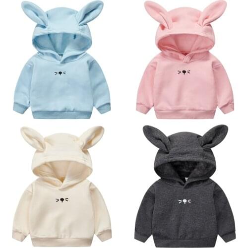 BK-607 Fashion Spring Hoodies Children Clothing Boys Girls Coat Outwear Kids Jumper Unisex Sweatshirts With Rabbit Hat