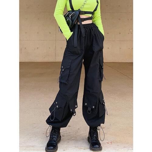 HOUZHOU Gothic Cargo Pants Women Hippie Streetwear Pockets Black Trousers Female Hip Hop Oversize Harajuku High Waist Techwear
