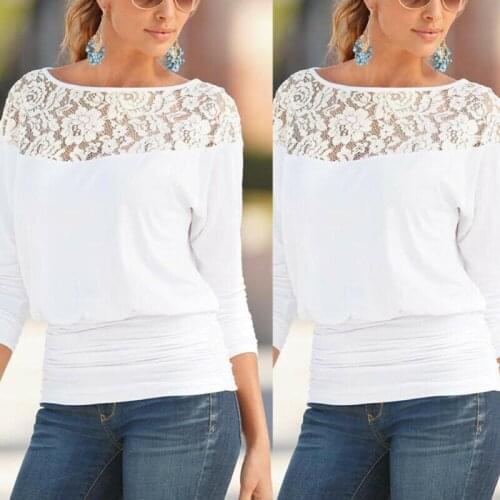 Womens Long Sleeve Lace Loose T-Shirt Ladies Summer Spring Casual Plus Size Tops Tee 2020 New Arrival Female Hollow Out T-shirts