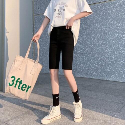 YC-1033 Summer Women Denim Cycling Shorts High Waist Slim Stretch All-Match Sport Outdoor Motorcycle Style Half-Length Pants