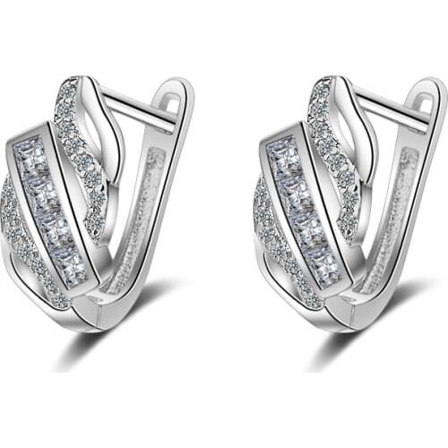 925 Sterling Silver Women Luxury Classic Earrings Style Zircon Charm Stud Earring Girl Elegant Jewelry Vintage Gifts New