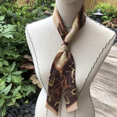 Chain Saddle Girl Scarf Natural Silk Twill Choker Lady Headband Hair Beauty Lengthening Tie Bag Belt Neck Scarves KZSBD208
