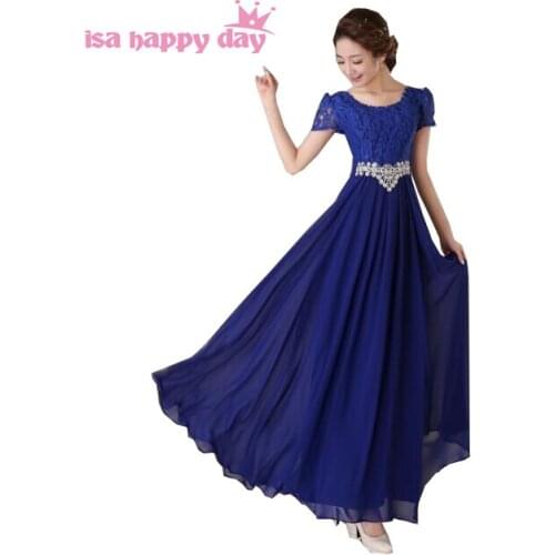 Womens long lace blue neck party dress women bridesmaid short sleeve formal dresses with lace top chiffon red bride gown H2778
