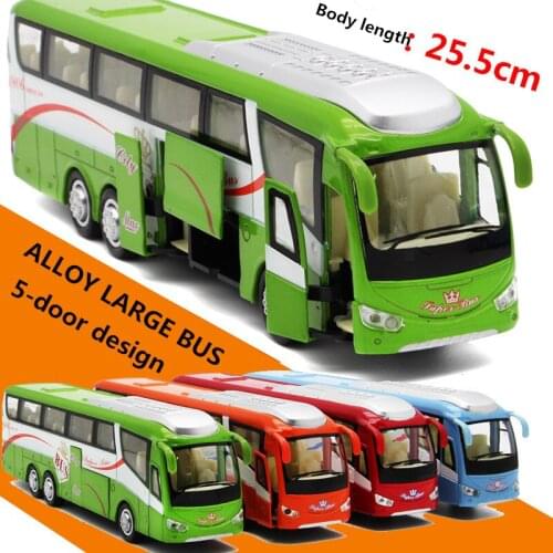 1:32 Large City Tourist Bus Alloy Model Vehicle 5 Open-door Inertial Return Tourist Vehicle Model Lighting and Audio Toy Vehicle