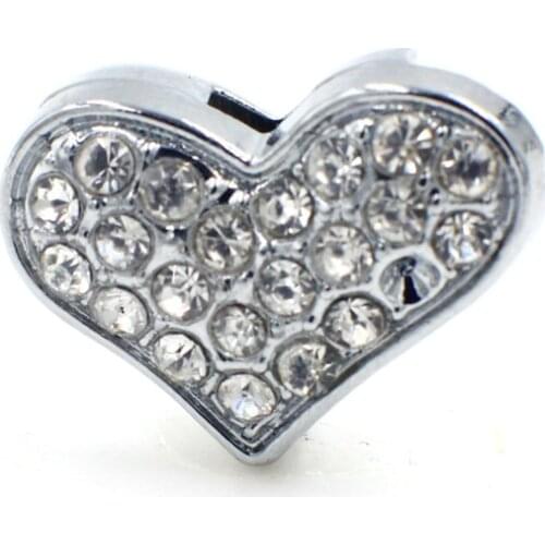 10PCS 8mm Alloy Silver Full Rhinestone Heart Slide Charms Slide Beads DIY 8mm Bracelets Wristbands,Belt Straps Pet Name Collar