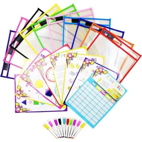 20 Pcs Puzzle Toys Dry Brush Bag Can Be Reused PVC Transparent Drawing Toy Writing Dry Wipe Bag
