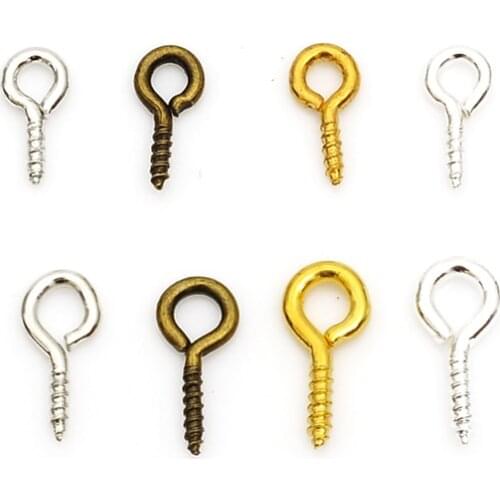 200pcs/lot 4*8MM 5*10mm Jewelry Screw Eye Pins Bail Findings For Pendant Drilled Rhodium gold bronze silver Iron Pendant Clasps