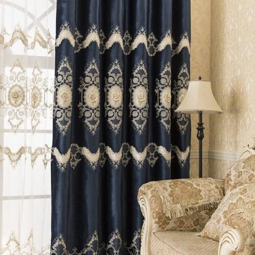 2021 Simple Thick Embroidered Yarn High-end Curtains Embroidered Embossed Blackout Curtains for Living Dining Room Bedroom