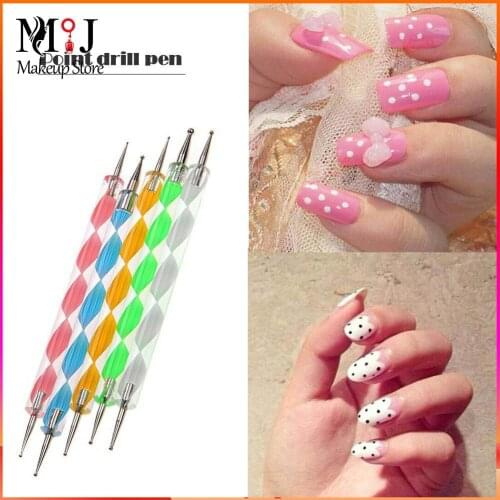 5pcs/Set DIY Manicure Supplies Acrylic Crystal Point Drill Pen Nail Art Spiral Pole Dot Pen Color Drawing Pen