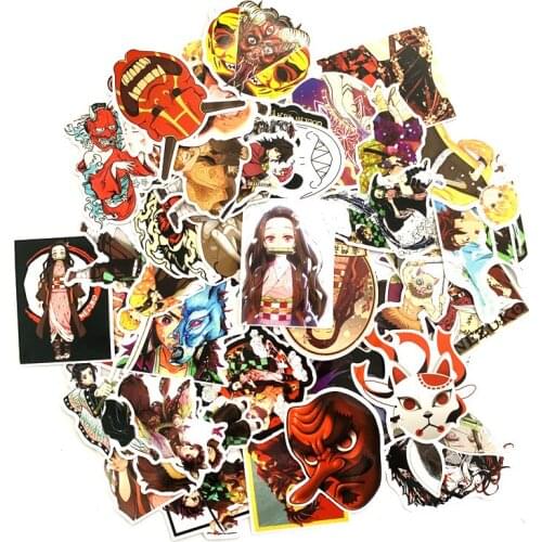 50pcs Demon Slayer: Kimetsu No Yaiba Anime PVC Graffiti Waterproof Sticker Suitcase Luggage Guitar Car Styling Stickers