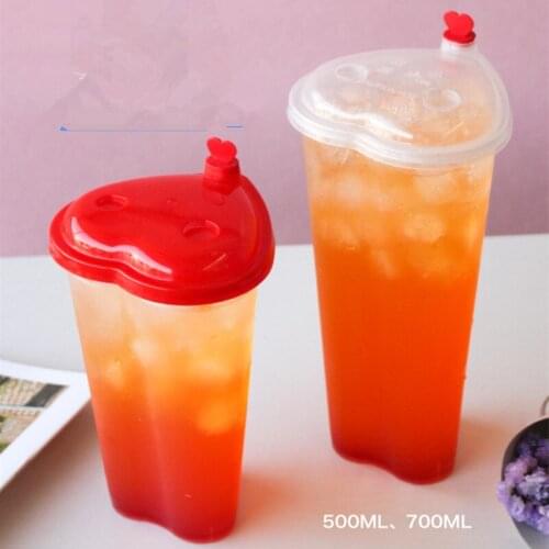 50pcs Net Red Valentines Day Love Shape Drink Cup Ice Cream Cup Disposable Juice Plastic Cup Dessert Packaging Cup With Cover