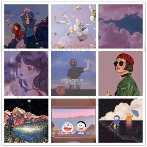 5D Diamond Painting Cartoon Dusk Night Scene Character Painting Square Round Diamond Embroidery Mosaic Cross Stitch DIY Decor