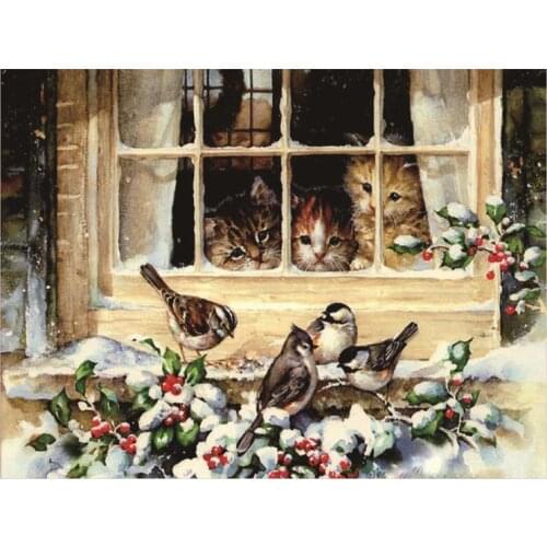5D Diy Diamond Painting Crystal Animal Full Square 3D Diamond Embroidery Cross Stitch Cats And Birds Needlework Mosaic Kit