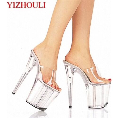 8 Inch Clear High Heel Slipper Gorgeous Crystal Slippers Low Price 20cm Platform Womens Shoes Club High Heels Dance Shoes