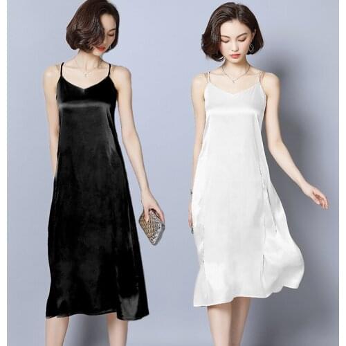 Satin Soft Long Full Slip V-neck Solid Dress Women Spaghetti Strap Slim Plus Size Black Pink Gold White Female Dresses vestidos