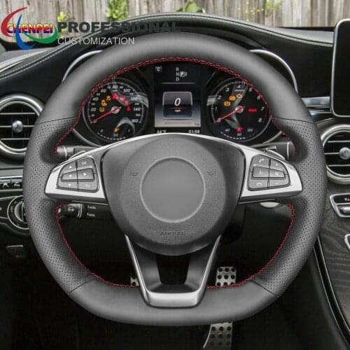 DIY Hand-Sewn Non-Slip Black Leather Steering Wheel Cover For Mercedes Benz W205 C117 X156 C218 W213 Car Interior Accessories