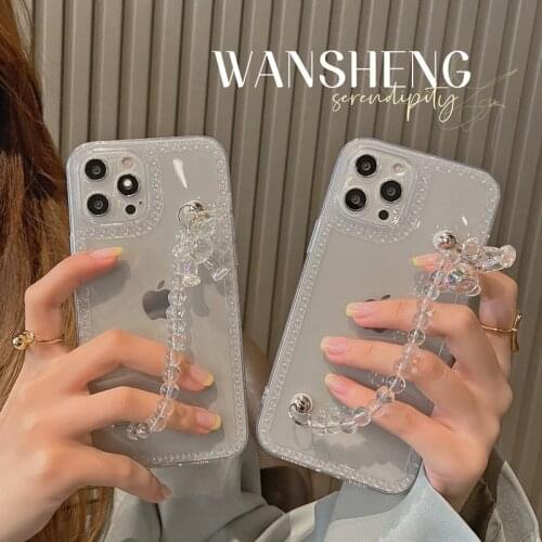 Korea Crystal bear Bracelet wrist chain case for iphone 12 Pro Max MiNi 11 Pro XR X XS 7 8 plus 6S SE 2020 Clear soft back Cover