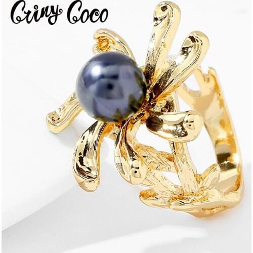 Cring Coco Plumeria Flower Rings Fashion Gold Plated Ring New Design Mujer Wedding Jewelry Accessories for Women Party Gift 2020