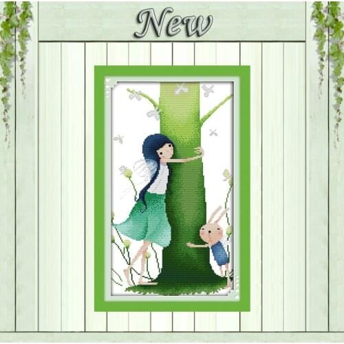 Reverie girl and rabbit trees decor paintings DMC 14CT 11CT Counted print on canvas Cross Stitch Embroidery Sets Needlework kits
