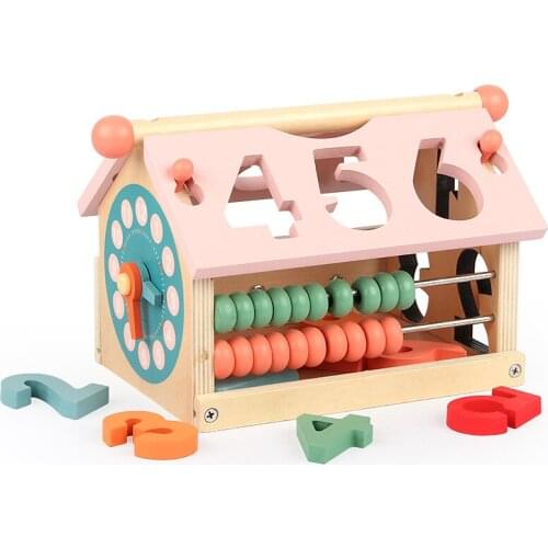 Wooden Building Block Houses Toy Geometry Box Pairing House Digital Number Kids Children Building Educational Blocks